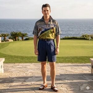Guy Buffet Shirt‎ Mens L Silk Button Down Golf Print